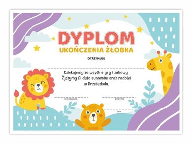 Learnhow dyplom A4 ukończenia żłobka Zwierzaczki 30 szt smyk