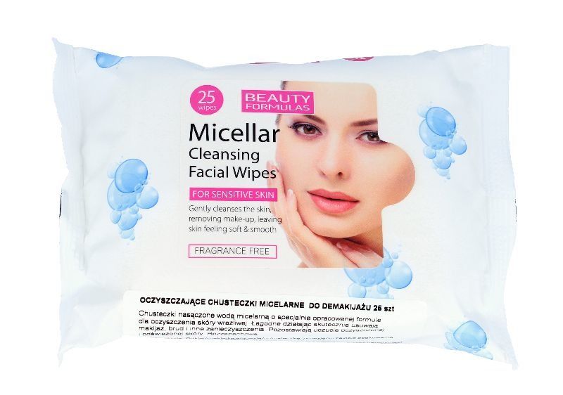 Beauty Formulas, Micellar Cleansing, chusteczki micelarne do demakijażu, 1op. 25 szt.