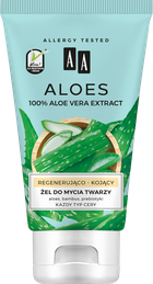 AA, Aloes, 100% żel do mycia twarzy regenerująco-kojący, 150 ml