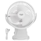 Adler, wentylator biurkowy z klipsem, akumulatorowy, biały, 15,5 cm, 360° obrót, USB-C