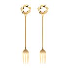 Altom Design, komplet 2 widelczyków do ciasta z ozdobną końcówką, Świąteczny Wianek, złoty