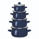 Altom Design, komplet garnków emaliowanych z pokrywami szklanymi, granatowe