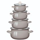Altom Design, komplet garnków emaliowanych z pokrywami szklanymi, taupe