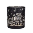 Altom Design, świecznik szklany, czarny, 7-7-8 cm, świąteczne miasto