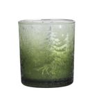 Altom Design, świecznik szklany, mleczny, zielone choinki, 7-7-8 cm