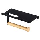 Altom Design, wieszak na papier toaletowy z podstawką pod telefon, metalowy, czarny, 18-10-7,5 cm