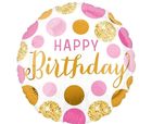 Anagram, balon foliowy, Pink and gold, Happy Birthday, 46 cm