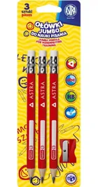 Astra, jumbo, ołówki z gumką do nauki pisania, HB, 3 szt.