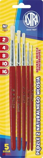 Astra, zestaw pędzli z naturalnego włosia, rozmiar 2/4/8/10/16, 5 szt.