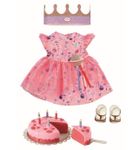 Baby Born, zestaw urodzinowy, sukienka, buciki, korona, tort