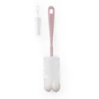 BabyOno, szczotka do butelek i smoczków z gąbką i mini szczoteczką, różowy