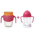 B.Box, Strawberry Shake, zestaw: kubek 360 + bidon ze słomką, malinowy, 240 ml
