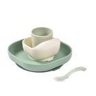 Beaba, komplet naczyń z silikonu z przyssawką, sage green
