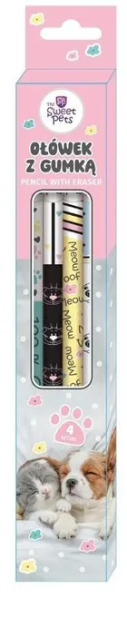 Beniamin, The Sweet Pets, ołówek z gumką, 4 szt.