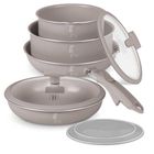 Berlinger Haus, Taupe, zestaw: garnki tytanowe z pokrywą + patelnie, 9 elementów