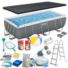 Bestway, basen stelażowy z pompą filtrującą i akcesoriami, prostokątny, 404-201-100 cm, zestaw 18w1