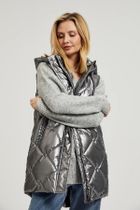 Bezrękawnik damski z kapturem, srebrny, Moodo