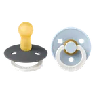 Bibs, Colour, smoczek uspokajający, kauczuk Hevea, Iron Glow&Baby Blue Glow, rozmiar 2, 2 szt.