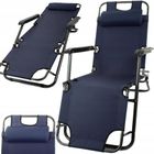 Black Forest, leżak ogrodowy rozkładany z poduszką, granatowy