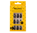 Bling, sztuczne paznokcie, tipsy, 24 szt., czarno-srebrne