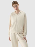 Bluza damska z kapturem, rozpinana, ecru, 4F