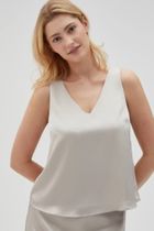 Bluzka damska bez rękawów, beżowa, Moodo