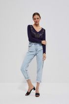 Bluzka damska z długim rękawem, granatowa, Moodo