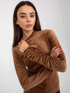 Bluzka damska z długim rękawem, welurowa, brązowa, Rue Paris