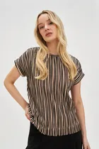 Bluzka damska z krótkim rękawem, beżowa, Moodo