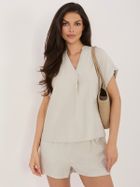 Bluzka damska z krótkim rękawem, beżowa, Sublevel