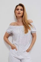 Bluzka damska z krótkim rękawem, biała, Moodo