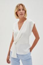 Bluzka damska z krótkim rękawem, biała, Moodo