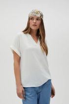 Bluzka damska z krótkim rękawem, biała, Moodo