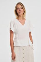 Bluzka damska z krótkim rękawem, biała, Moodo