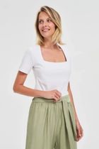 Bluzka damska z krótkim rękawem, biała, Moodo