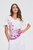 Bluzka damska z krótkim rękawem, biała, Moodo