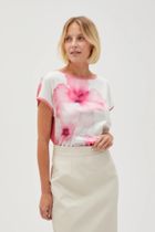 Bluzka damska z krótkim rękawem, biało-różowa, Moodo
