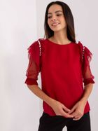 Bluzka damska z krótkim rękawem, bordowa, Lakerta