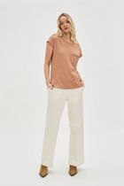 Bluzka damska z krótkim rękawem, brązowa, Moodo