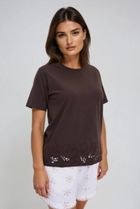 Bluzka damska z krótkim rękawem, brązowa, Moodo