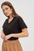 Bluzka damska z krótkim rękawem, czarna, Moodo