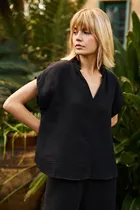 Bluzka damska z krótkim rękawem, czarna, Moodo