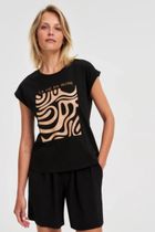 Bluzka damska z krótkim rękawem, czarna, Moodo