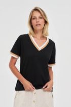 Bluzka damska z krótkim rękawem, czarna, Moodo