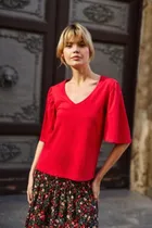 Bluzka damska z krótkim rękawem, czerwona, Moodo