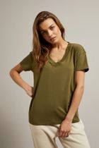 Bluzka damska z krótkim rękawem, khaki, Moodo
