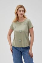 Bluzka damska z krótkim rękawem, khaki, Moodo