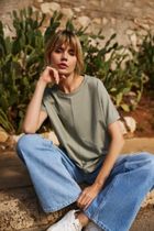 Bluzka damska z krótkim rękawem, khaki, Moodo