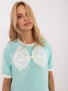 Bluzka damska z krótkim rękawem, miętowa, Lakerta