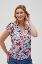 Bluzka damska z krótkim rękawem, niebieska, Moodo